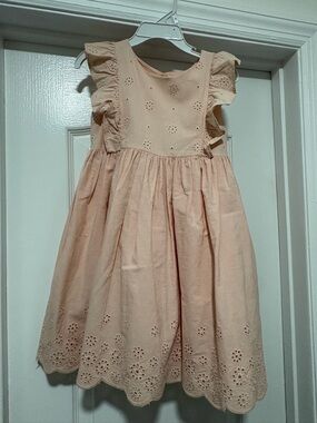 Blueberi Boulevard Toddler Girls Peach Eyelet Ruffle Dress